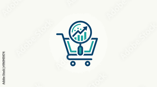 Shopping Cart with Magnifying Glass and Growth Chart