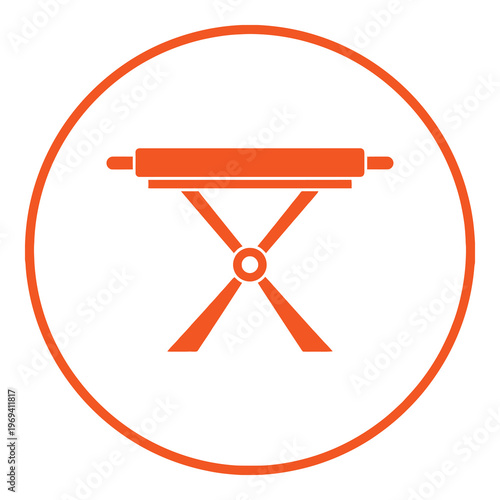 Orange icon of a rolling pin on a table in a circle icon