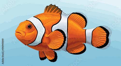 Vibrant Cartoon Illustration of a Clownfish with Distinctive Orange and White Stripes