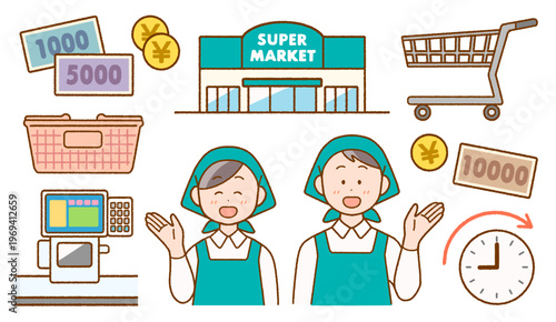 パート・アルバイト(男女)の仕事アイコンセット｜スーパー・レジスタッフ