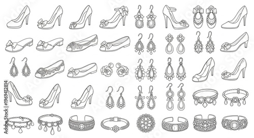 Collection of Elegant Fashion Accessories and Footwear Sketches.