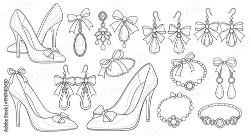 Collection of Elegant High Heels and Festive Ornaments.