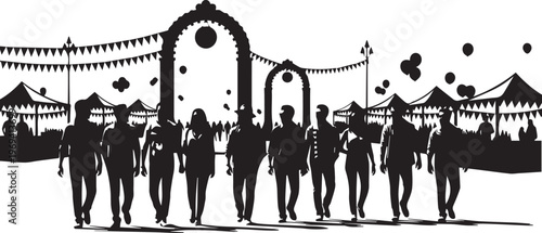 People Walking at Outdoor Festival Silhouette Event Vector Illustration