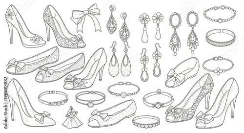 Collection of Elegant High Heels and Sparkling Jewelry Designs.