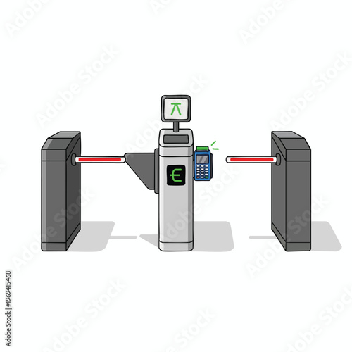 Automated gate with payment terminal and display screen, allowing entry