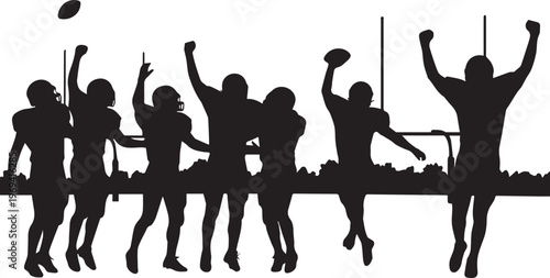 American Football Players Celebrating Silhouette Sports Event Design Vector Illustration