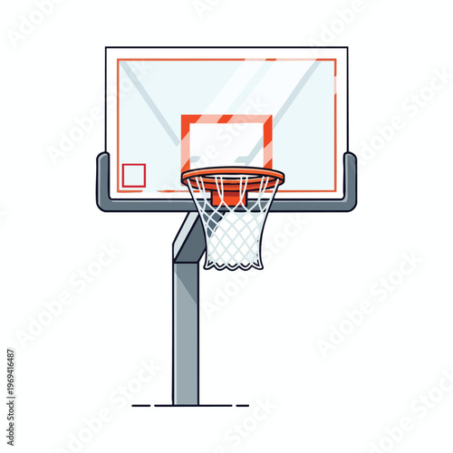 Minimalist basketball hoop and backboard with net on a white background