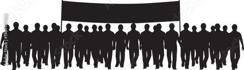 Protest Crowd with Blank Banner Silhouette Isolated Vector Illustration