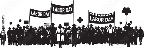 Labor Day Celebration Parade Crowd Silhouette Vector Illustration