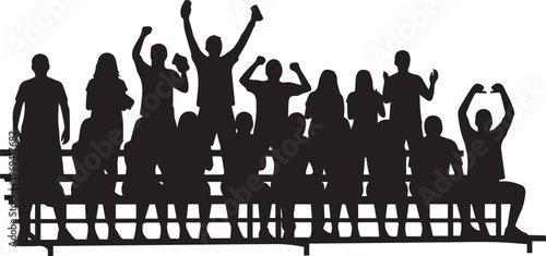 Cheering Crowd Silhouette Sports Fans Stadium Seating Vector Illustration