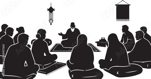 Spiritual Guru Teaching Students Silhouette Graphic Vector Illustration