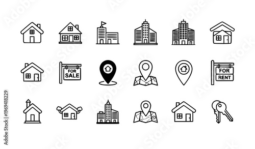 Real estate icons outline set property house apartment for sale and rent vector eps10