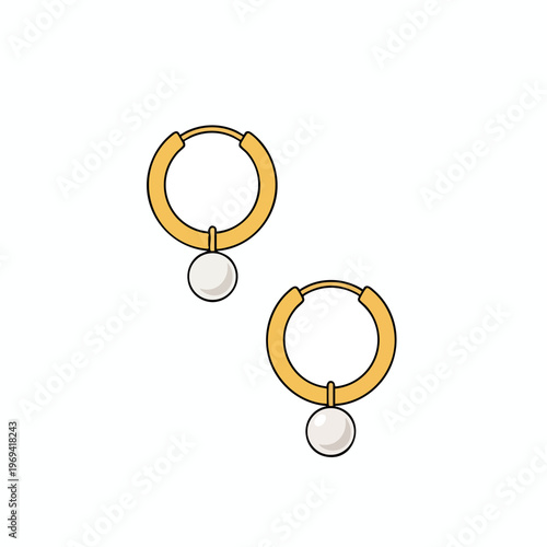 Two gold hoop earrings with single white pearl drops