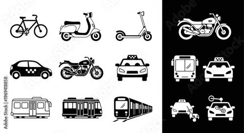 Collection of diverse transportation vehicles and modes of transport.