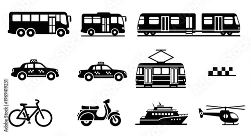 Collection of diverse transportation vehicles and modes.