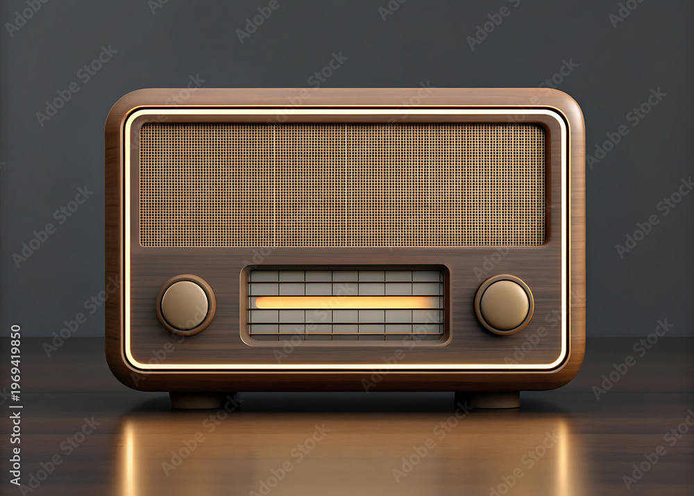 Fototapeta premium Vintage wooden radio retro analog receiver with knobs nostalgic style isolated