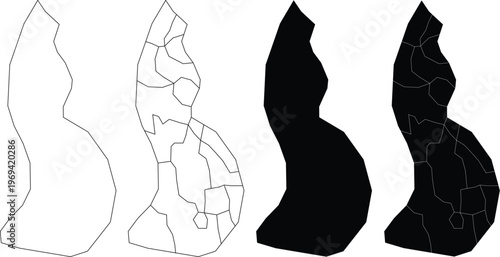 Liechtenstein map outline and administrative district divisions in black and white