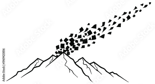 Volcano erupting with debris scattering into the sky