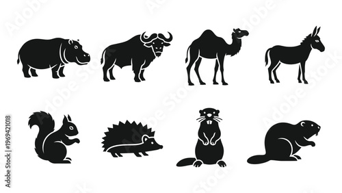 A collection of diverse animal silhouettes are presented in a linear arrangement showcasing various mammals and rodents silhouette high quality professional