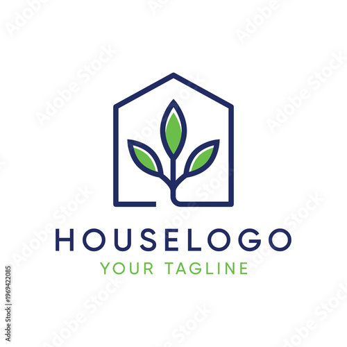 Minimalist green house logo design vector