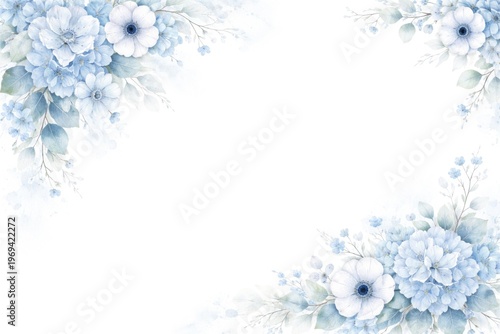 Delicate blue floral watercolor border for elegant home decor and artistic projects