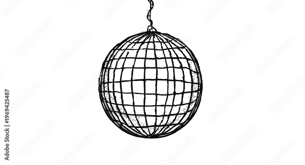 Obraz premium Whimsical hand drawn disco ball doodle capturing retro party spirit in 2D cartoon style on white