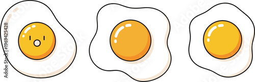 Set of 3 Cute Sunny-Side Up Egg Illustrations in Minimalist Style for Food, Breakfast, and Cartoon Designs