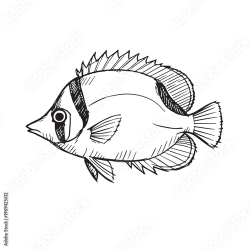 A vector illustration of a Moorish idol fish, featuring elegant fins, bold stripes, and a sleek shape, capturing the beauty of tropical marine life in a clean style.