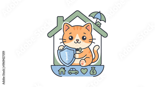 Cute Cat Protecting Home Car and Finances with Insurance