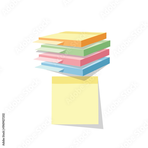 Stack of multicolored sticky notes with one detached yellow note below
