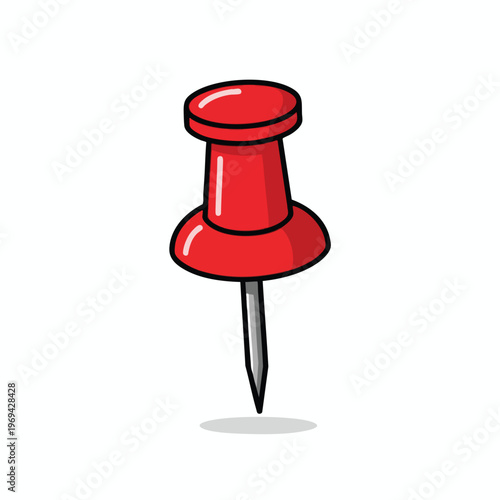 Detailed, cartoon-style red pushpin with a shiny surface and a pointed metal pin