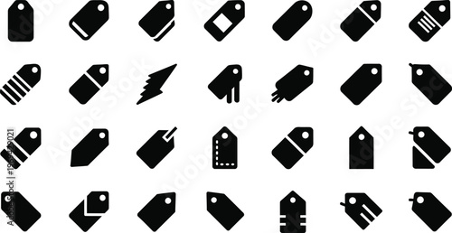 Collection of black price tags and labels isolated vector icons