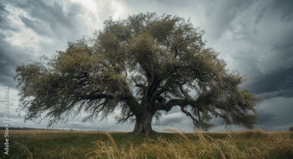 Obraz premium Forceful wind gusts moving tree limbs rapidly