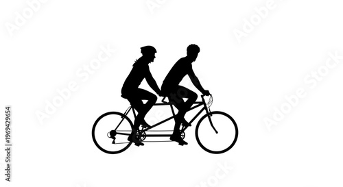 Couple Riding Tandem Bicycle Silhouette