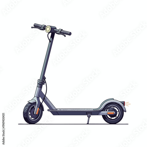 A sleek, modern electric scooter stands on its kickstand against a white background