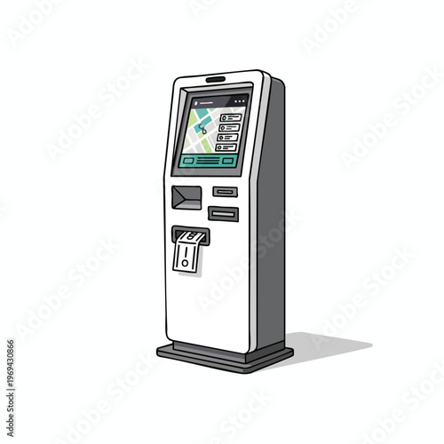 Interactive kiosk displays map, payment options, and dispenses receipt
