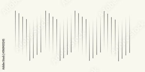 Optical illusion of wave-like motion created by vertical black lines of varying thickness. Abstract black-and-white design demonstrating visual perception and geometric distortion.