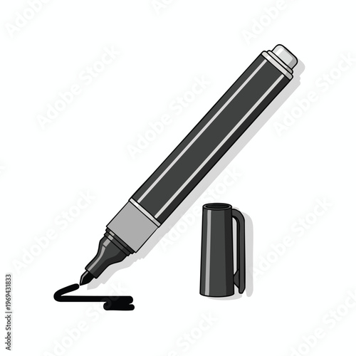 Gray marker with black tip drawing a line, cap separate