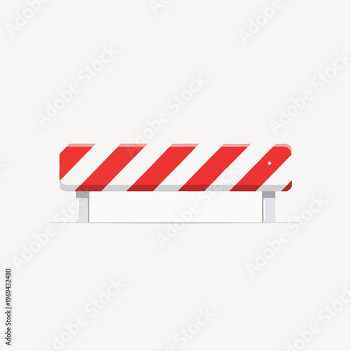 Red and white striped barrier with gray legs on a light gray background
