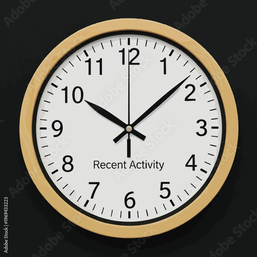 Round clock on black background reads "Recent Activity" with hands pointing to 1009