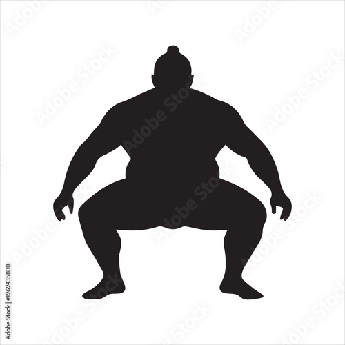 Silhouette of a sumo wrestler in a crouched stance