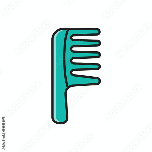 A turquoise comb with thick black outlines and rounded edges, isolated on white