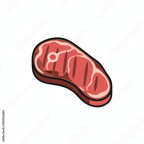 A cartoon-style drawing of a raw, marbled steak with grill marks