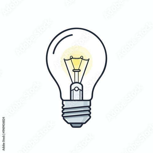 Stylized illustration of a lit incandescent light bulb with a glowing filament
