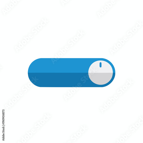 A digital toggle switch, with a blue bar and a white circle representing the switch position