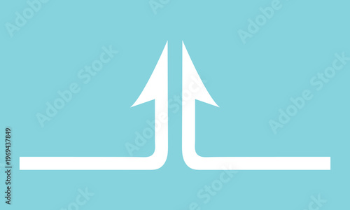 Fotografie Two converging paths form an arrow pointing upwards on a  background