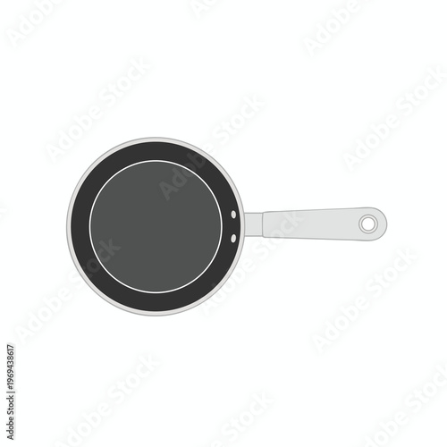 Top-down view of a dark gray frying pan with a silver handle and rim
