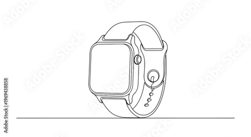 Smartwatch line art drawing, modern wearable technology, minimalist design