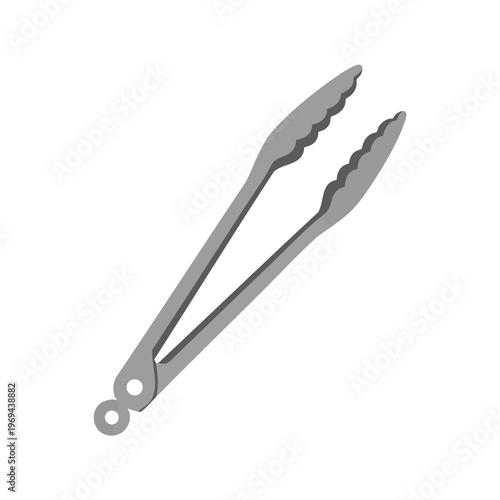 A simple, silver, spring-loaded pair of tongs with scalloped edges