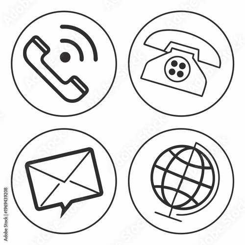 Communication and global contact icon set